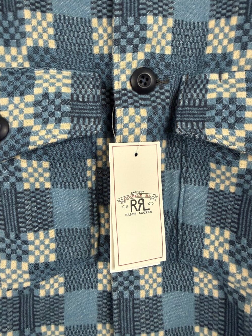 RRL Patterned Jacquard Overshirt Medium NWT Indigo Plaid - Picture 4 of 5